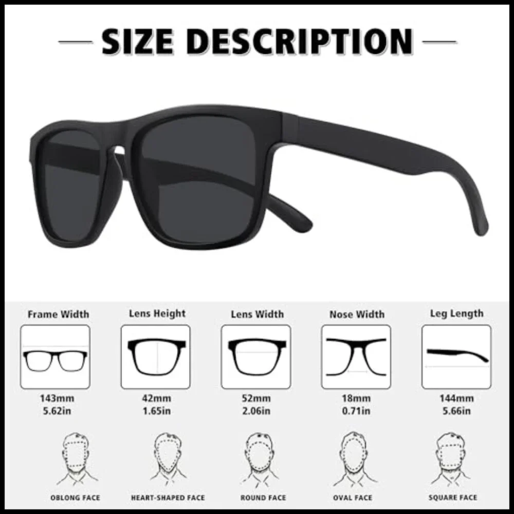 Polarized Sunglasses with UV400 Protection, Square Frame, Sport Driving Fishing